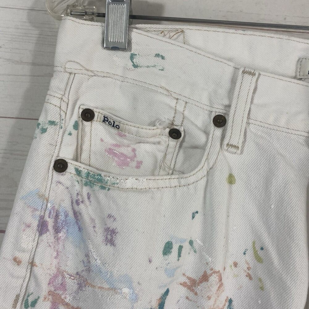 Polo Ralph Lauren Womens Avery Boyfriend Crop Paint Splatter Jeans Sz 27 White - Picture 6 of 14